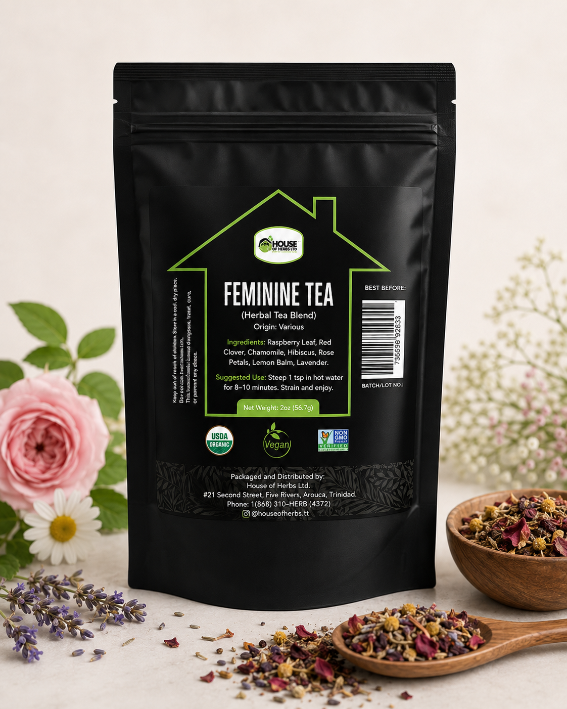 Feminine Tea - Red raspberry leaf, chaste tree berry, lemon verbena, linden flower & leaf, nettle leaf, cinnamon,lemon peel & stevia leaf