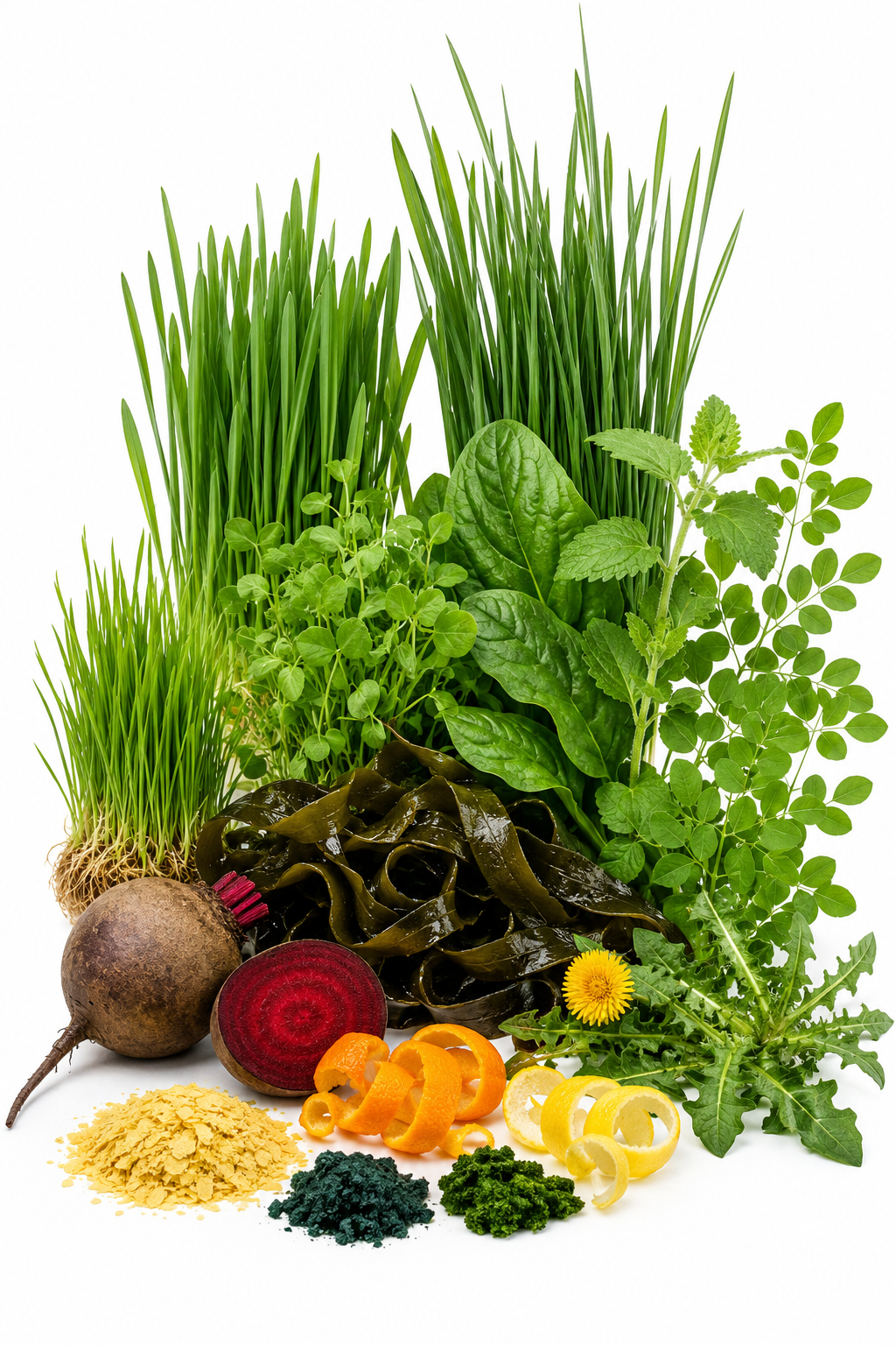 Green Superfood Blend - barley grass, wheat grass, spirluna, alfalfa leaf, spinach, kelp, dulse leaf, moringa leaf, orange peel, nutritional yeast, beet root, chlorella, lemon peel, wheat grass juice & dandelion. - Image 2